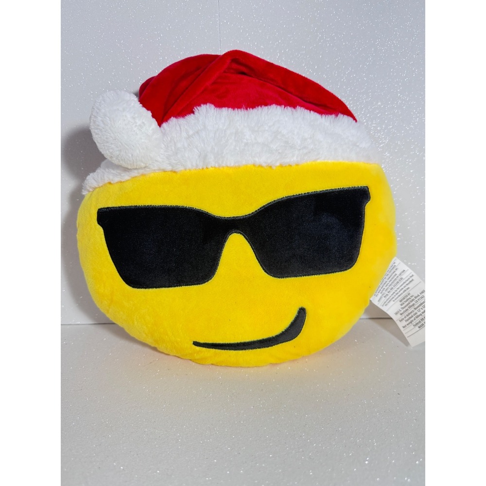 MSA Trading Sunglasses Emoji Red Santa Hat Christmas Plush Pillow 12 Inch Yellow